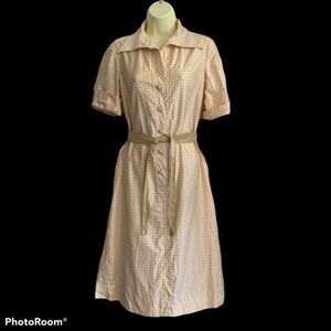 Vtg McMullen gold houndstooth shirtwaist dress/original belt